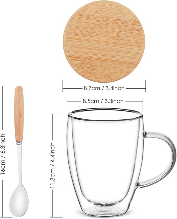 Bossjoy 4 Pack Glass Coffee Mugs with Bamboo Lid/Spoon - Image 4