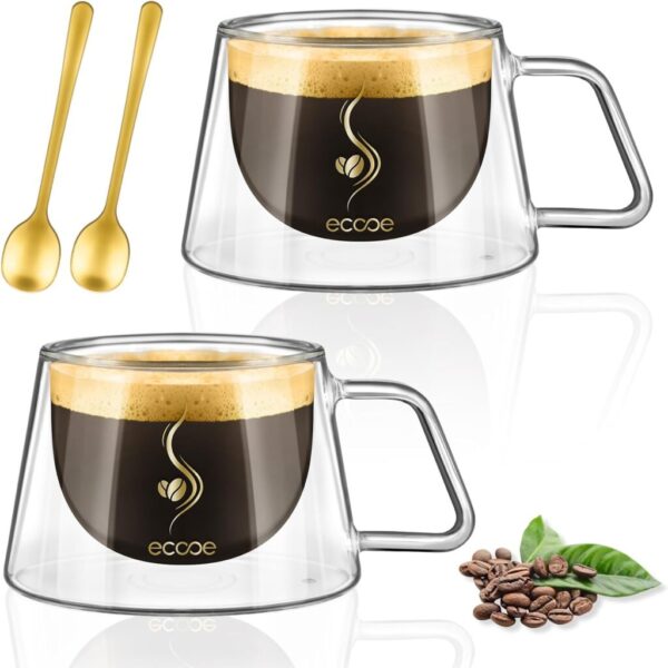 Double Wall Glasses Espresso Coffee Glass Cups Set of 2